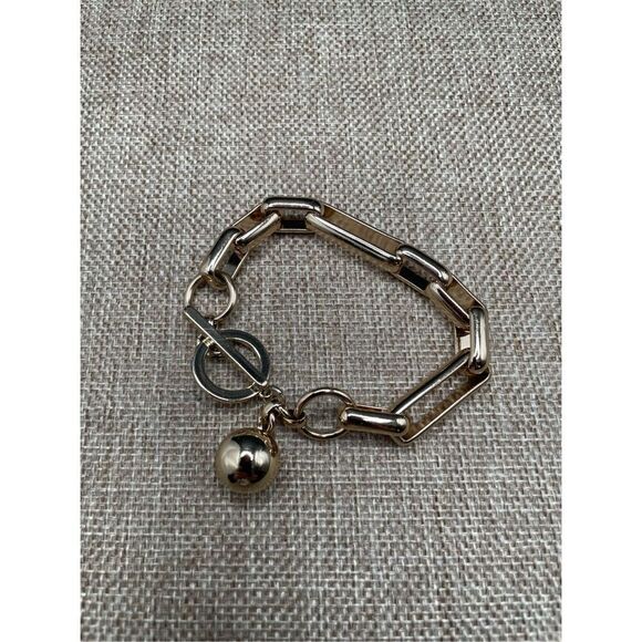 Chunky Gold Chain Length Bracelet Toggle Gold Ball - Picture 9 of 11